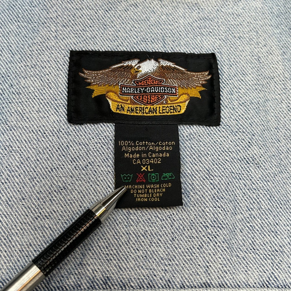 Vintage Harley Davidson Denim Vest Mens XL Embroidered Jean Biker Trucker Faded - Picture 7 of 12